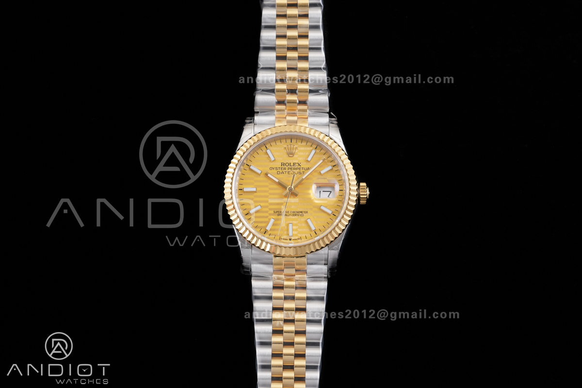 DateJust 36 SS/YG 126233 GSF 1:1 Best Edition YG Textured Stick Dial on Jubilee Bracelet A3235