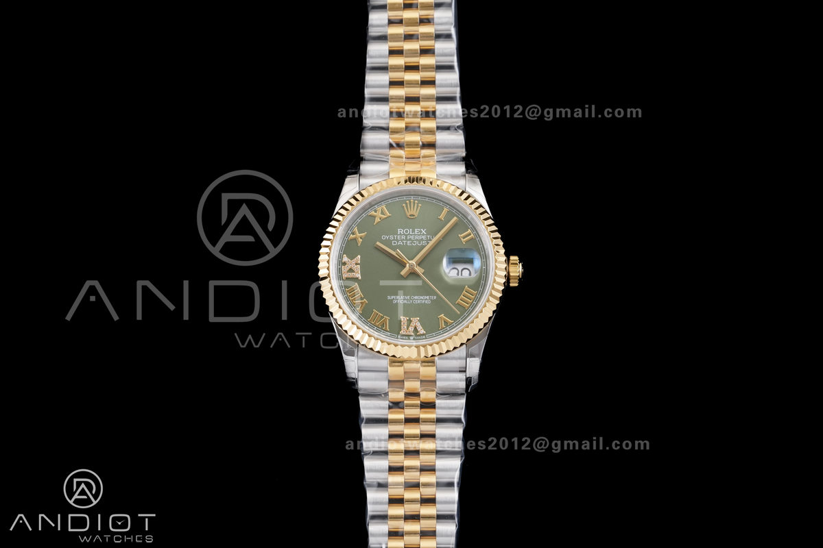 DateJust 36 SS/YG 126233 GSF 1:1 Best Edition Green Roman Diamonds Dial on Jubilee Bracelet A3235