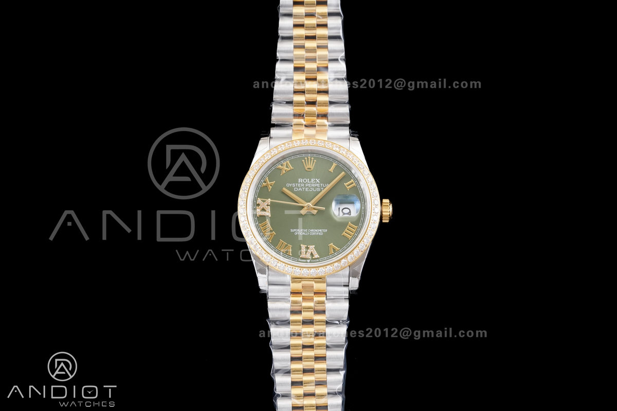 DateJust 36 SS/YG 126233 GSF 1:1 Best Edition Green Roman Diamonds Dial Diamond bezel on Jubilee Bracelet A3235