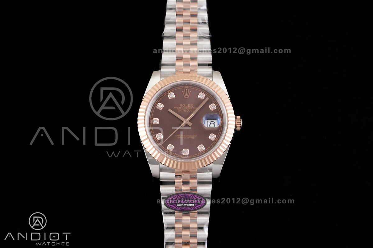 DateJust 41 126331 SS/RG RCF 1:1 Best Edition 904L Steel Brown Diamonds Dial on SS/RG Jubilee Bracelet RC3235