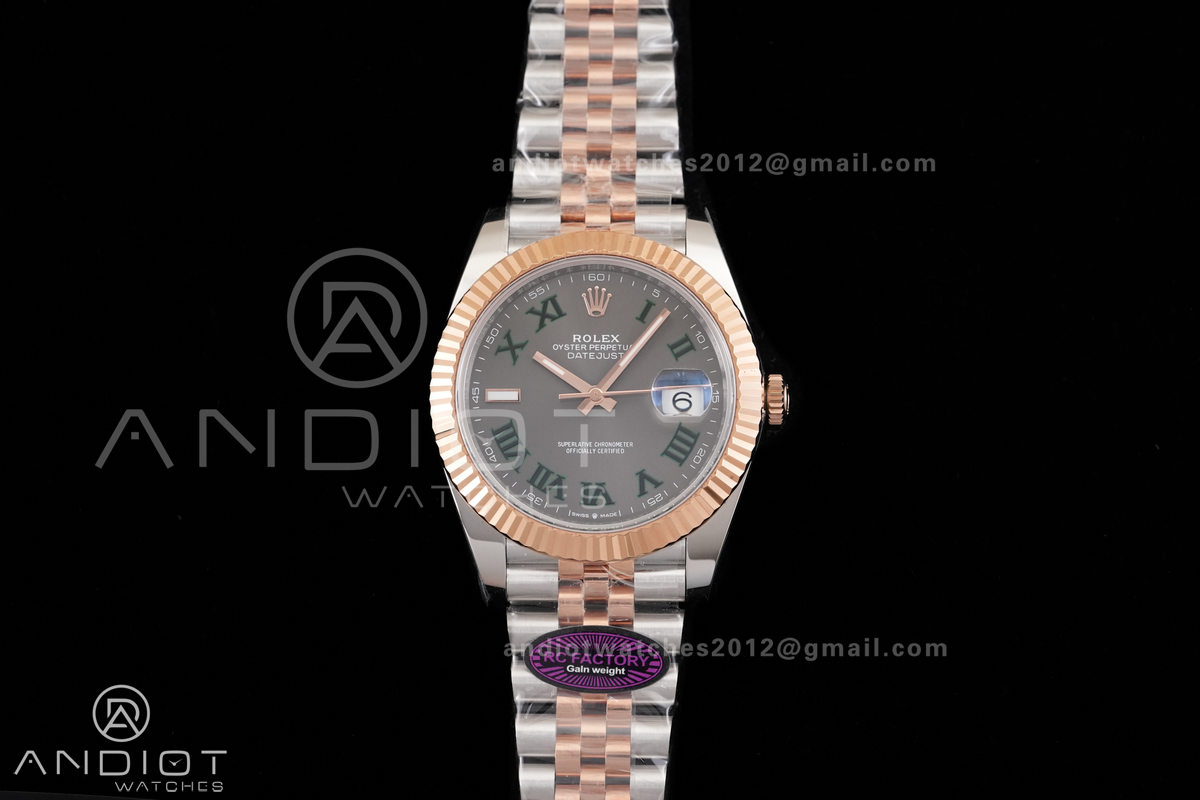 DateJust 41 126331 SS/RG RCF 1:1 Best Edition 904L Steel Gray Dial Green Roman on SS/RG Jubilee Bracelet RC3235