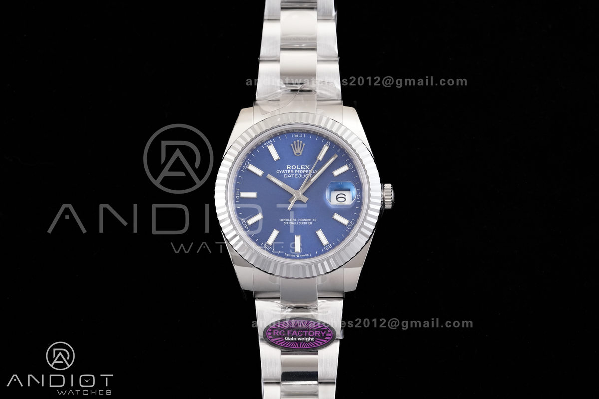 DateJust 41 126334 RCF 1:1 Best Edition 904L Steel Blue Stick Dial on Oyster Bracelet RC3235
