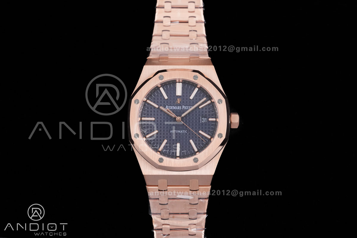 Royal Oak 41mm 15400 RG APSF 1:1 Best Edition Blue Textured Dial on RG Bracelet SA3120 Super Clone V3