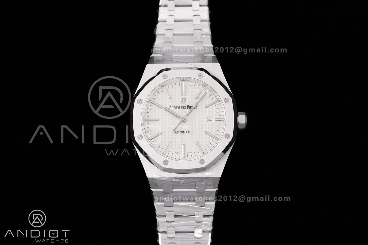 Royal Oak 41mm 15400 SS APSF 1:1 Best Edition White Textured Dial on SS Bracelet SA3120 Super Clone V3