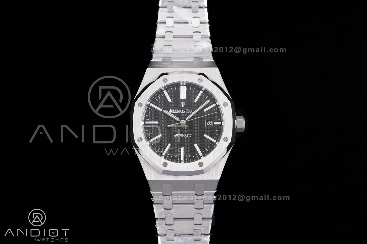 Royal Oak 41mm 15400 SS APSF 1:1 Best Edition Black Textured Dial on SS Bracelet SA3120 Super Clone V3