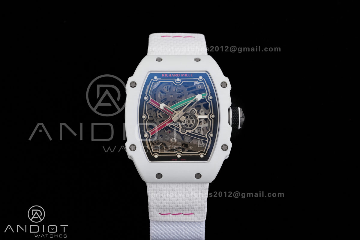 AVF RM67-02 Italy White NTPT Spain Skeleton Dial on White Elastic strap CRMA7 Clone