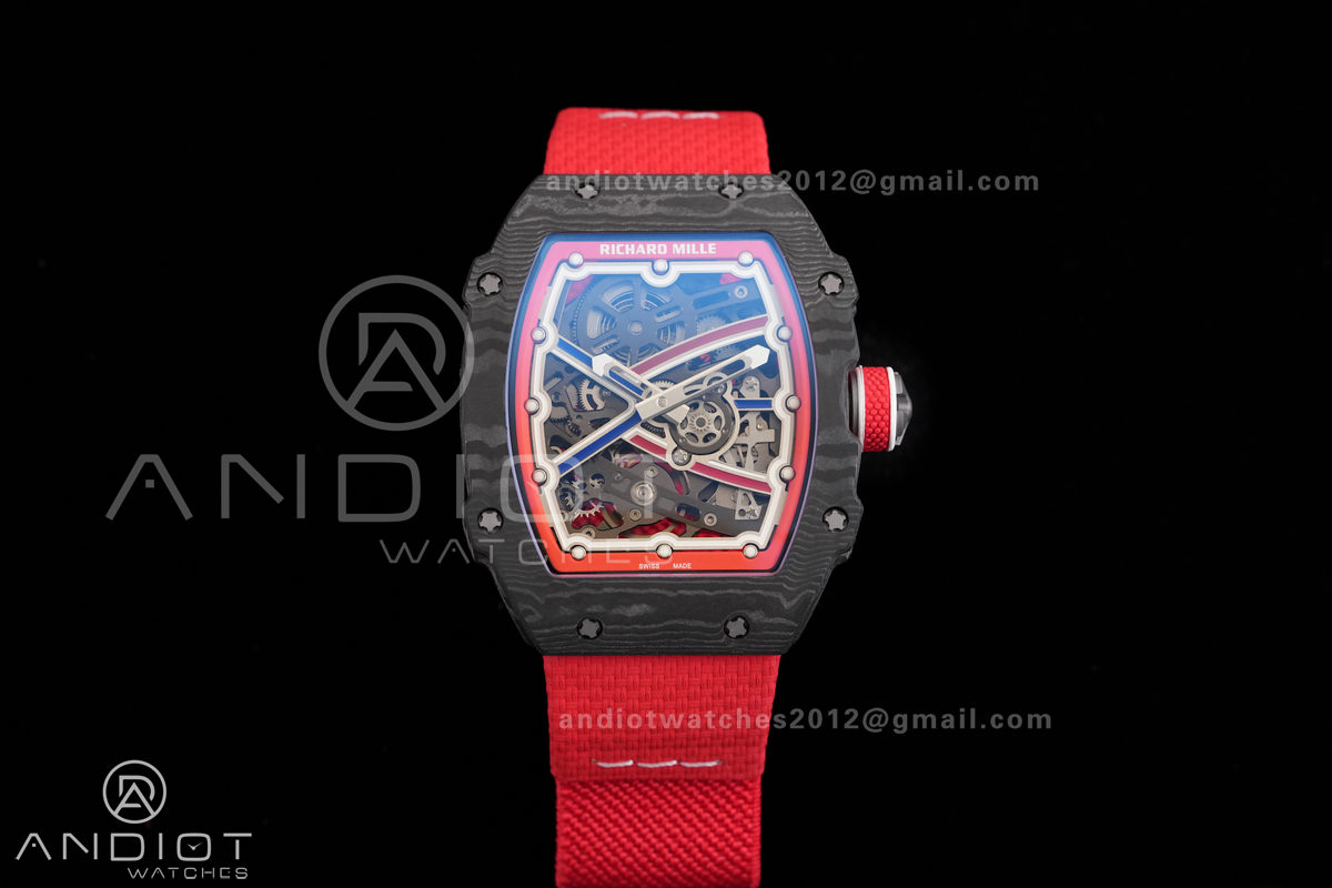AVF RM67-02 Black NTPT Spain Skeleton Dial on Red Elastic strap CRMA7 Clone