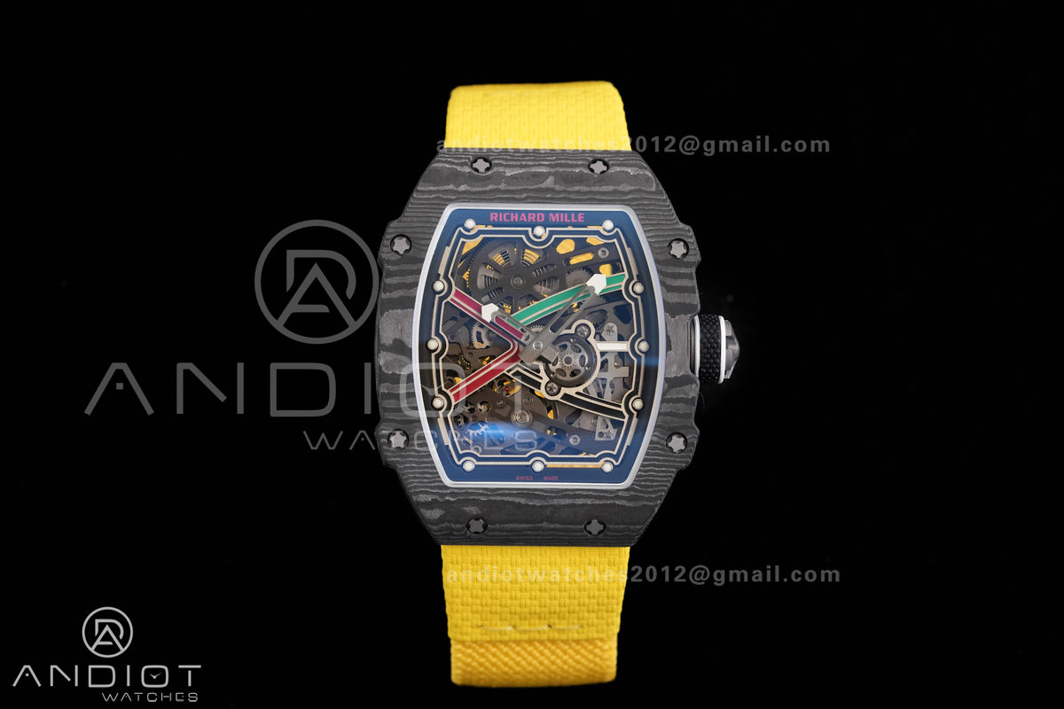 AVF RM67-02 Black NTPT Spain Skeleton Dial on Yellow Elastic strap CRMA7 Clone