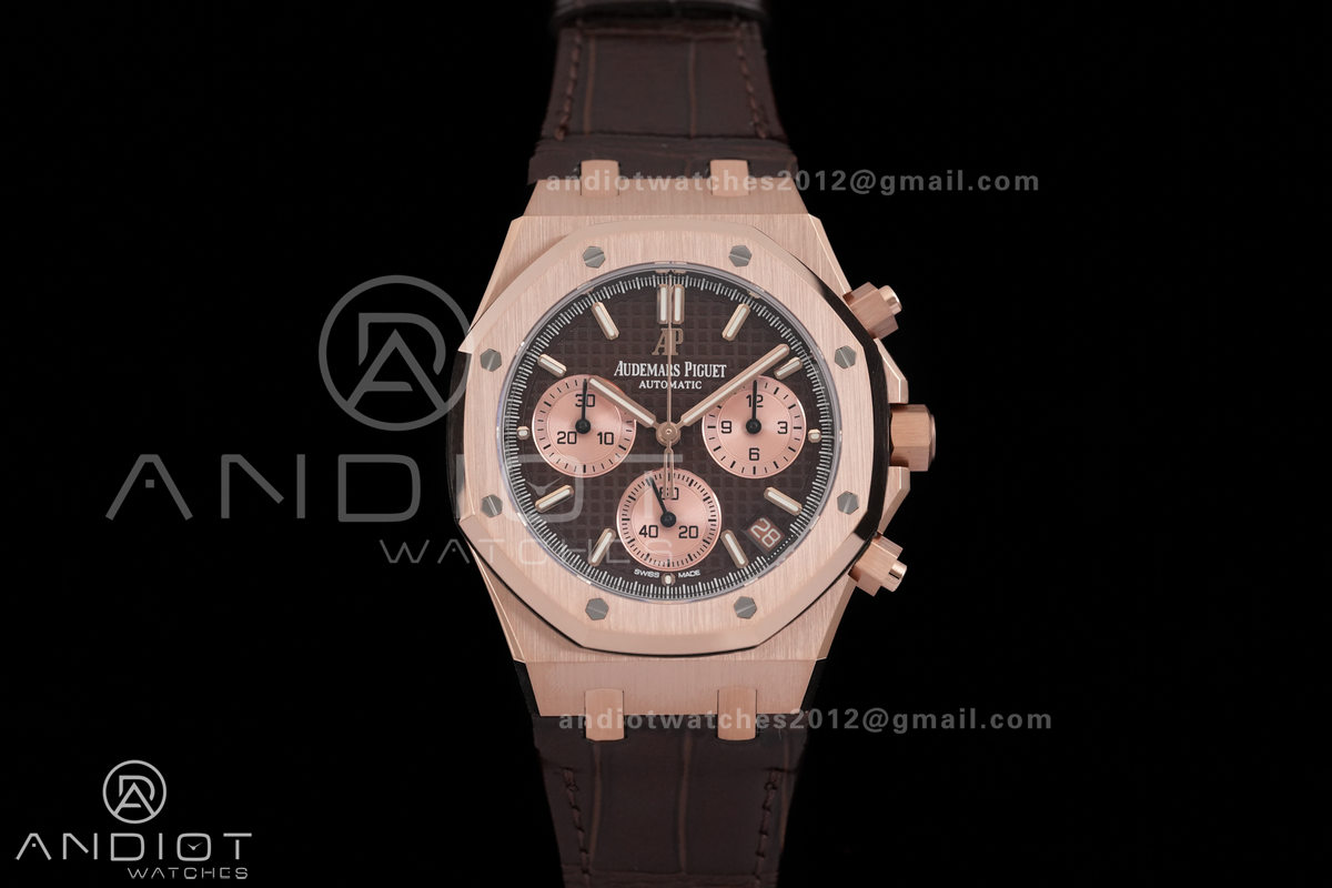 Royal Oak Chrono 26240 RG DDF 1:1 Best Edition Brown Dial on Brown Leather Bracelet DD4401 Super Clone (SW Dial)