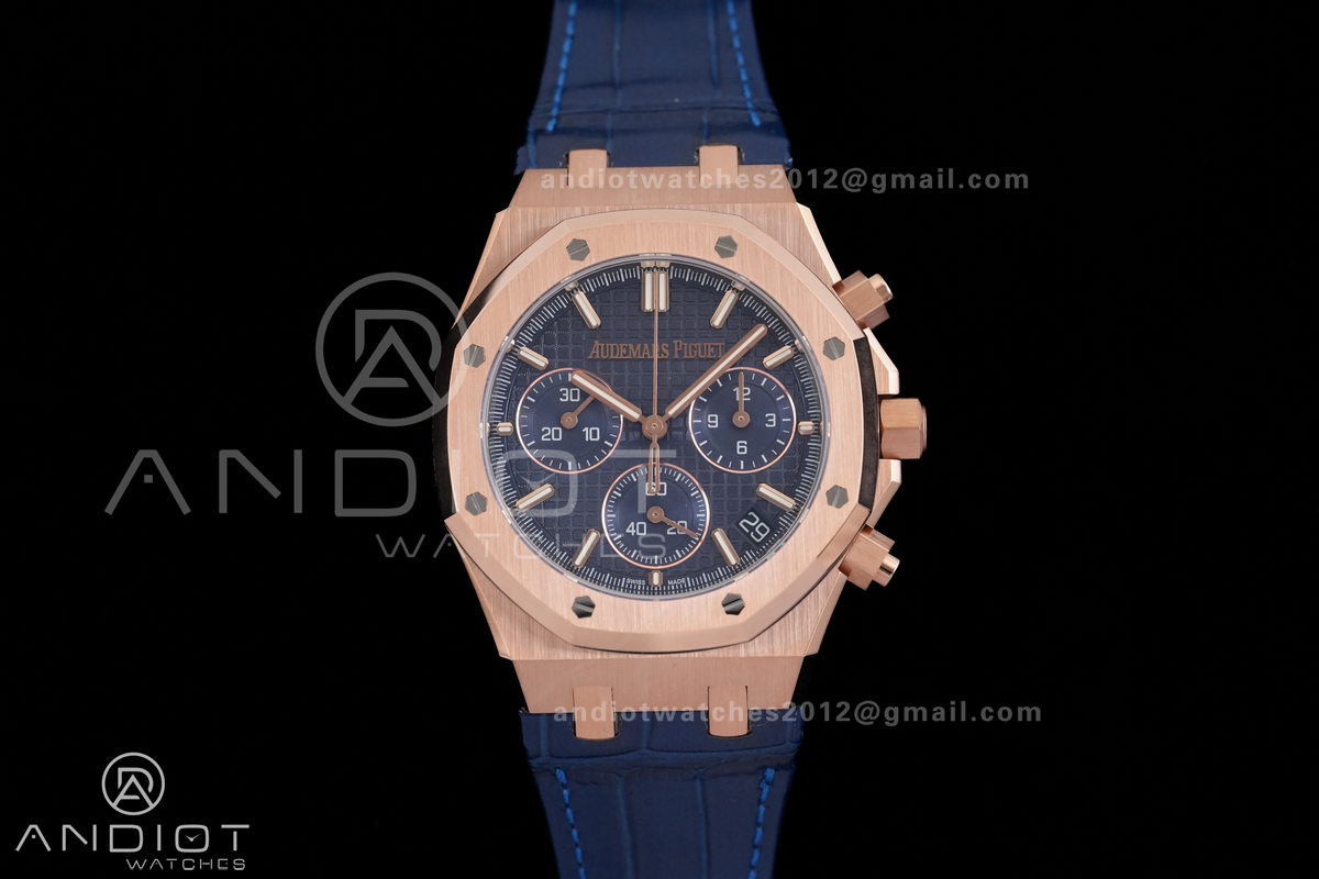 Royal Oak Chrono 26240 RG DDF 1:1 Best Edition Blue Dial on Blue Leather Bracelet DD4401 Super Clone (SW Dial)