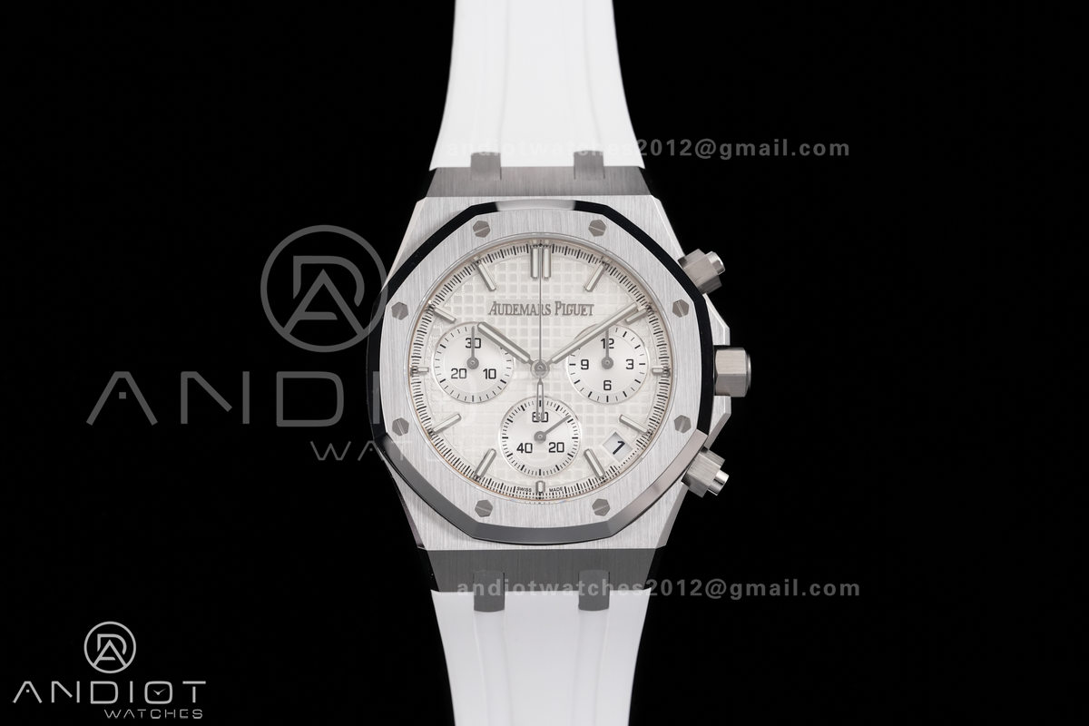 Royal Oak Chrono 26240 SS DDF 1:1 Best Edition White Dial on White Rubber Strap DD4401 Super Clone (SW Dial)