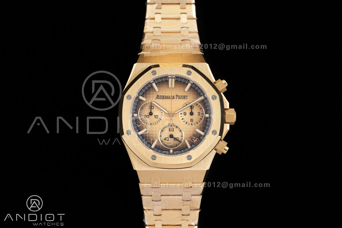 Royal Oak Chrono 26240 Frosted YG DDF 1:1 Best Edition YG Smoked Dial on YG Bracelet DD4401 Super Clone (SW Dial)