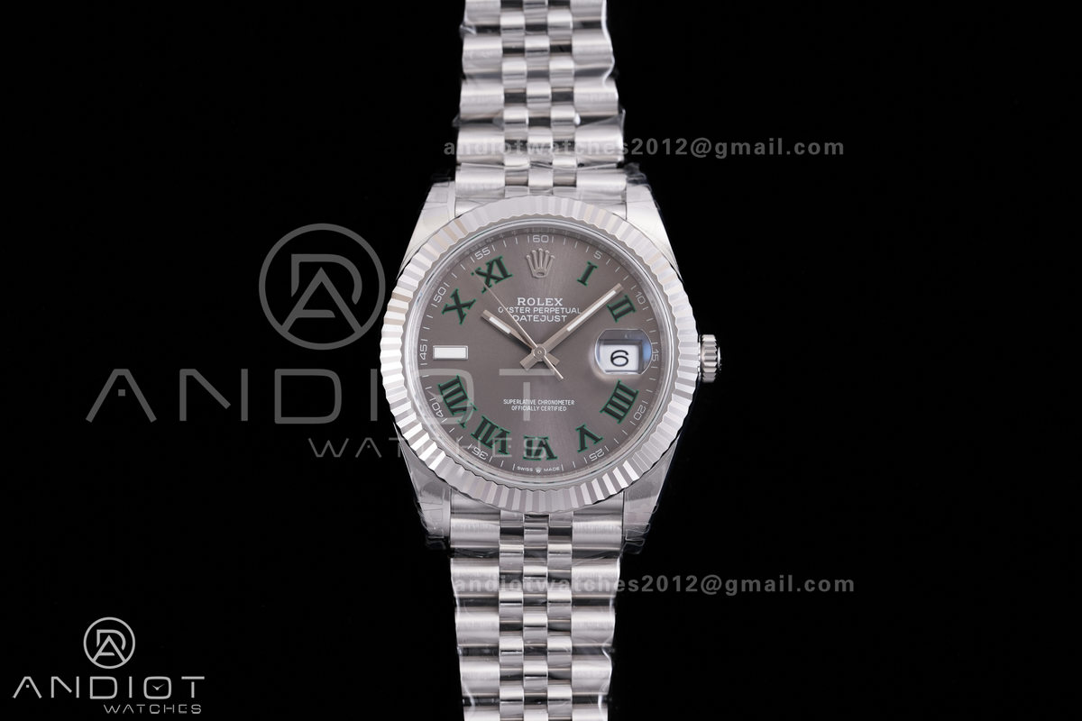DateJust 41 126334 904L SS V2 VSF 1:1 Wimbledon Best Edition Gray Dial Green Roman on Jubilee Bracelet VS3235