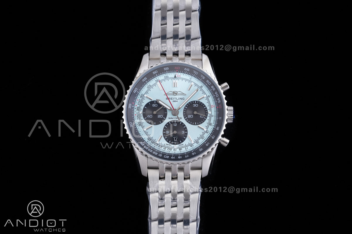 Navitimer B01 SS 43mm BLS 1:1 Best Edition Ice Blue Dial Black Subdial on SS Bracelet A7750