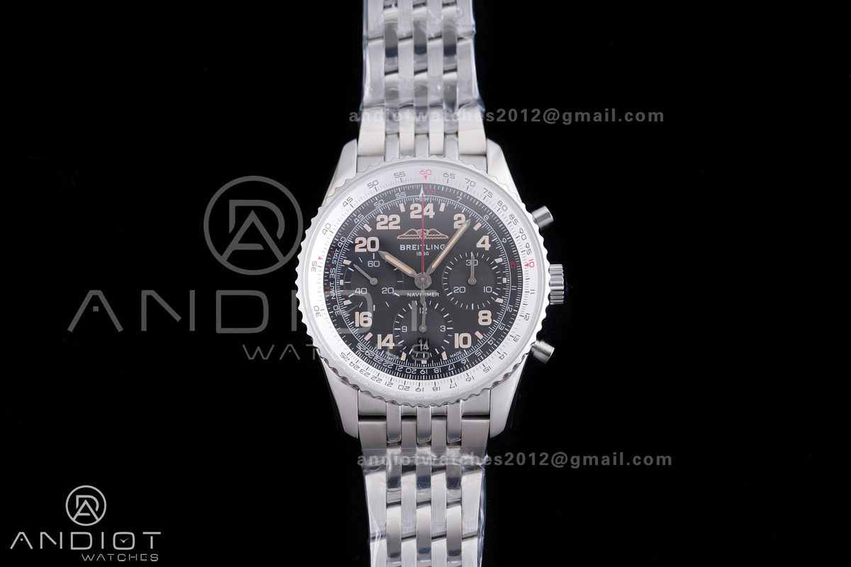 Navitimer B01 SS 43mm BLS 1:1 Best Edition Black dial with number hour markers on SS Bracelet A7750