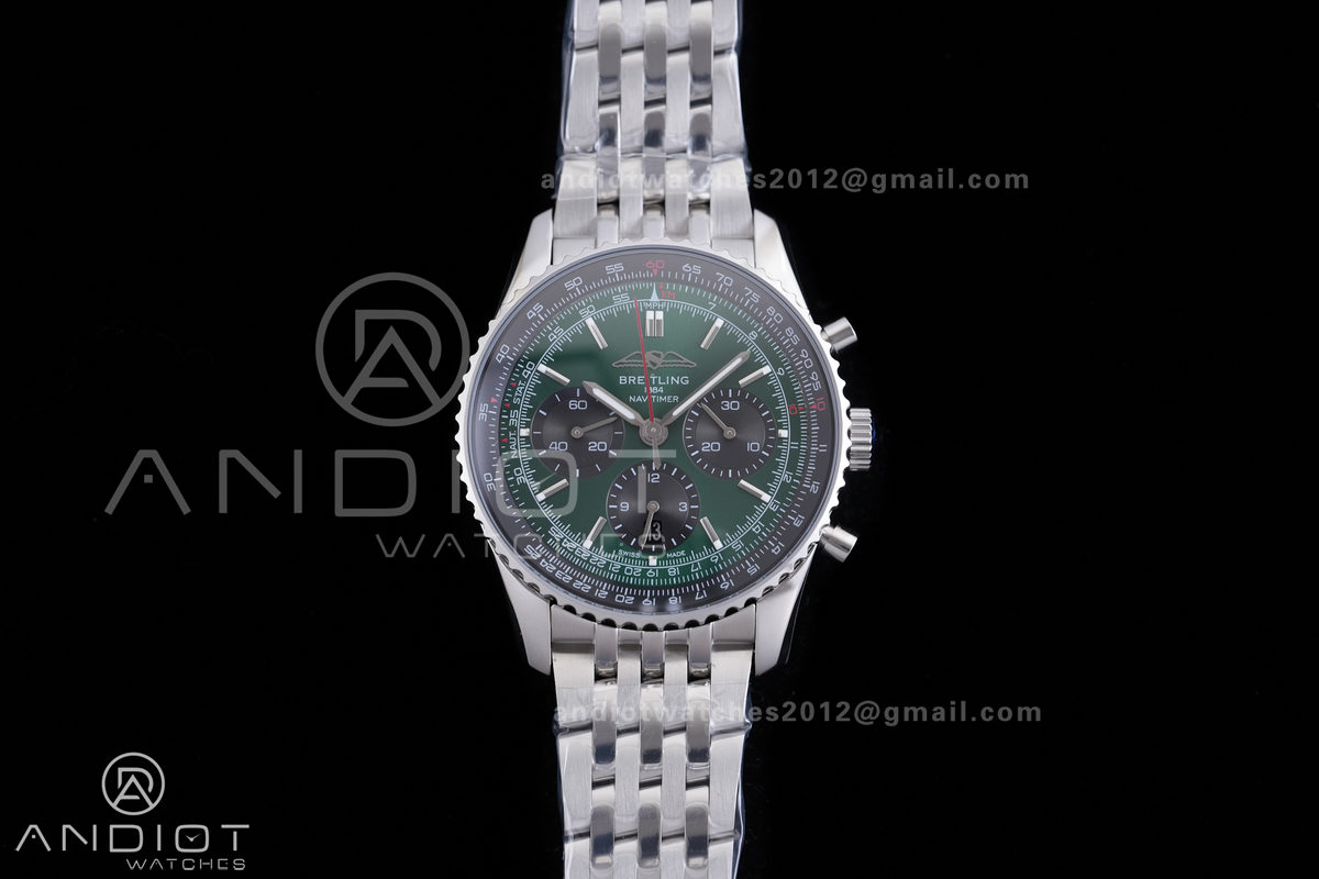 Navitimer B01 SS 43mm BLS 1:1 Best Edition Dark Green Dial Black Subdial on SS Bracelet A7750