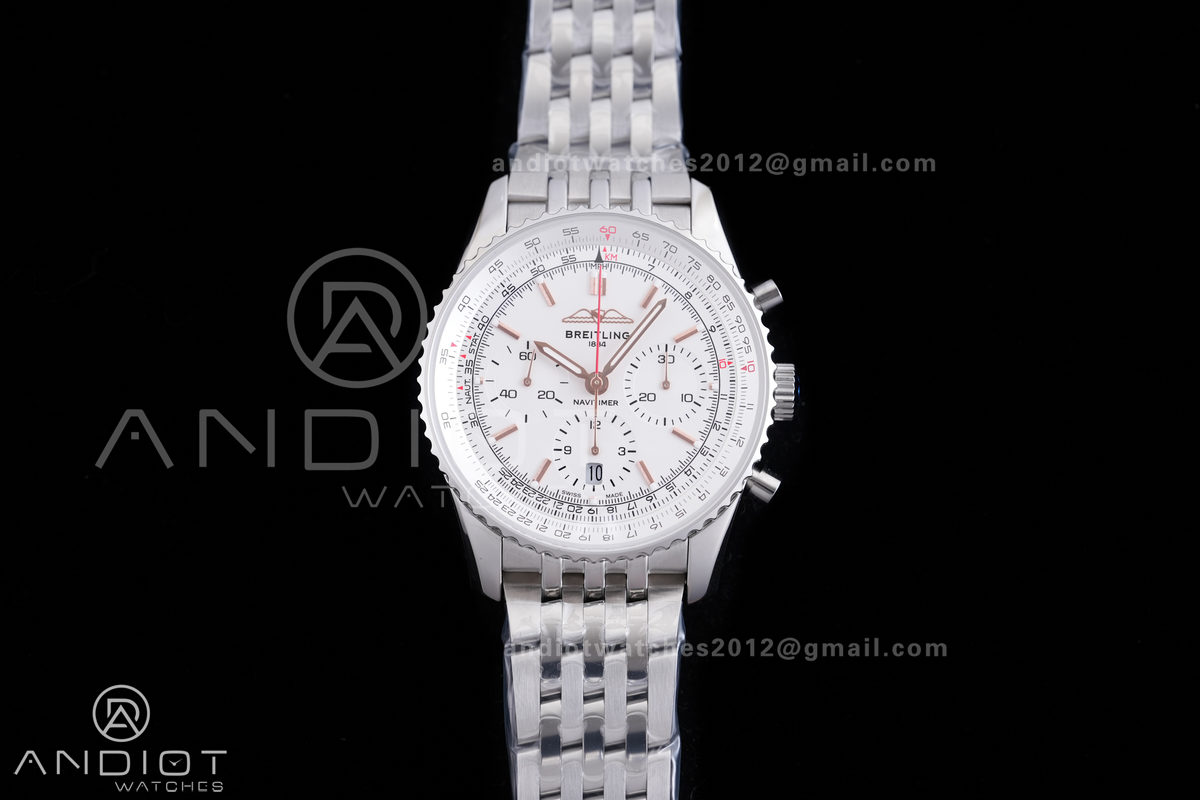 Navitimer B01 SS 43mm BLS 1:1 Best Edition White Dial  on SS Bracelet A7750