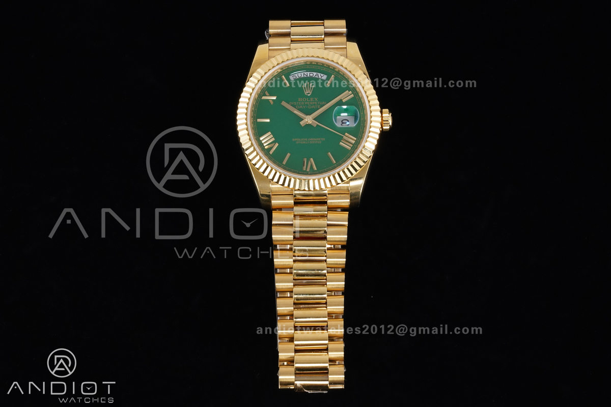  DayDate 40mm 904L Flt Wt YG/YG Grn/Rm KF VR3255