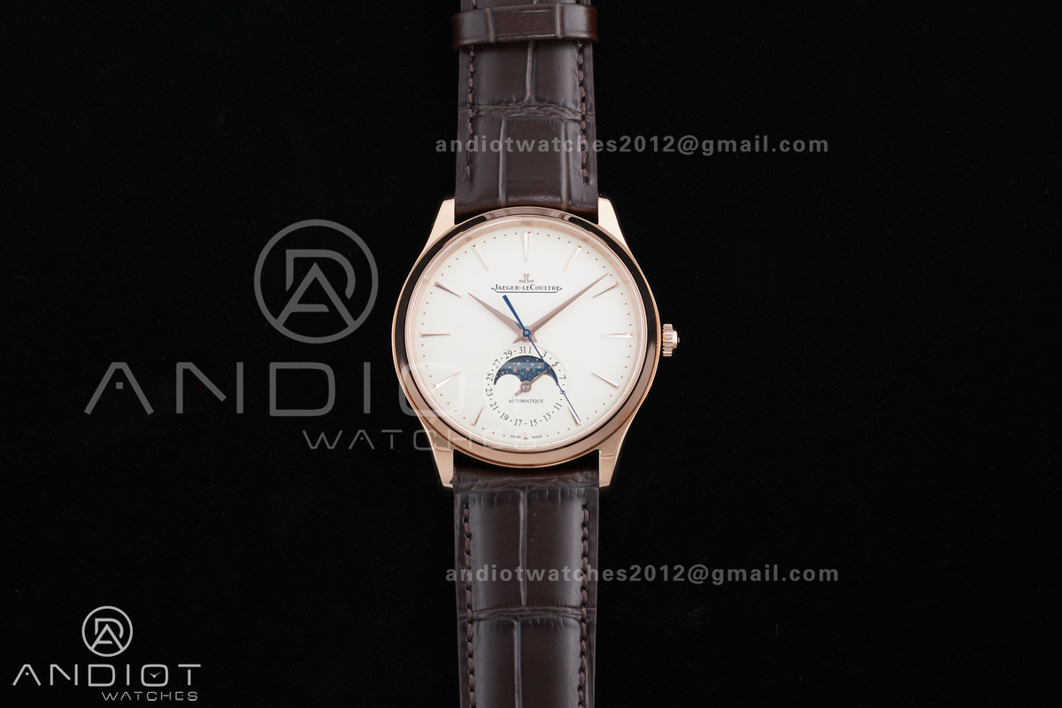 Master Ultra Thin Moon RG APSF 1:1 Best Edition White Dial on Brown Leather Strap SA925 Super Clone