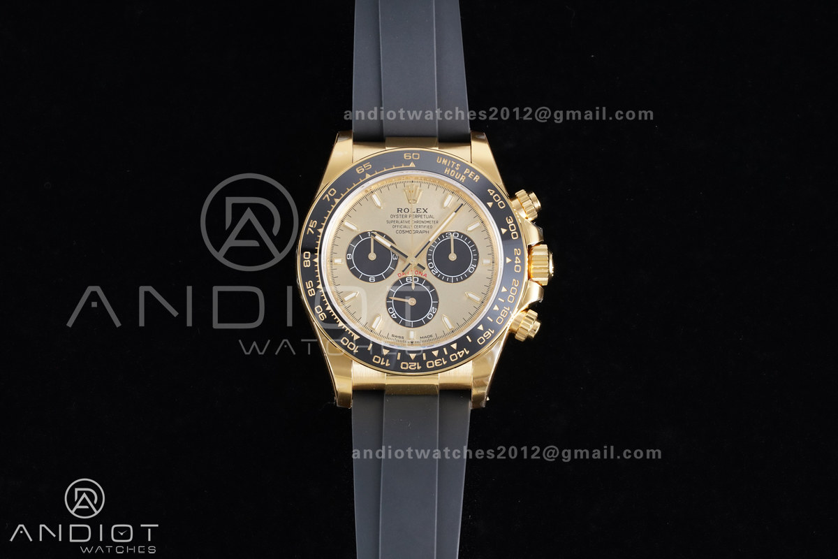 Daytona 126518 VSF 1:1 Best Edition Gold Dial Black Subdial Stick Marker on Oyster-flex Strap VS4131 V2 (Weighted)