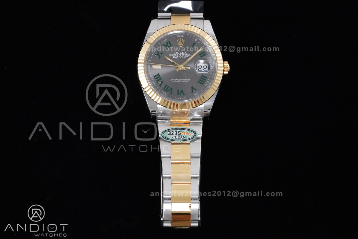 DateJust 41 126333 Clean 1:1 Best Edition 904L Steel Gray Dial Green Roman Marker on SS/YG Oyster Bracelet SH3235 (72 Hours Power Reserve)