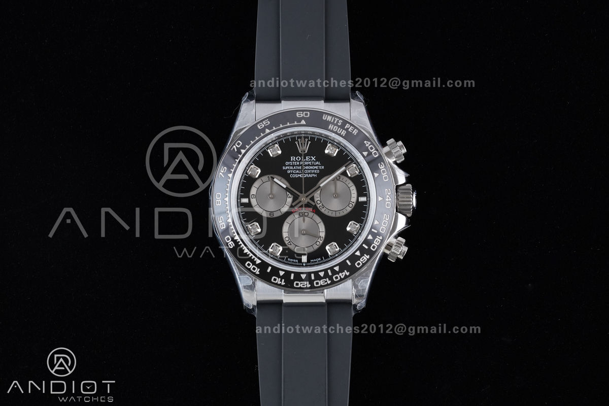 Daytona 126519 QF 1:1 Best Edition Black/Silver Diamonds Dial on Oysterflex Strap QF4131 V10 (Gain Weight)