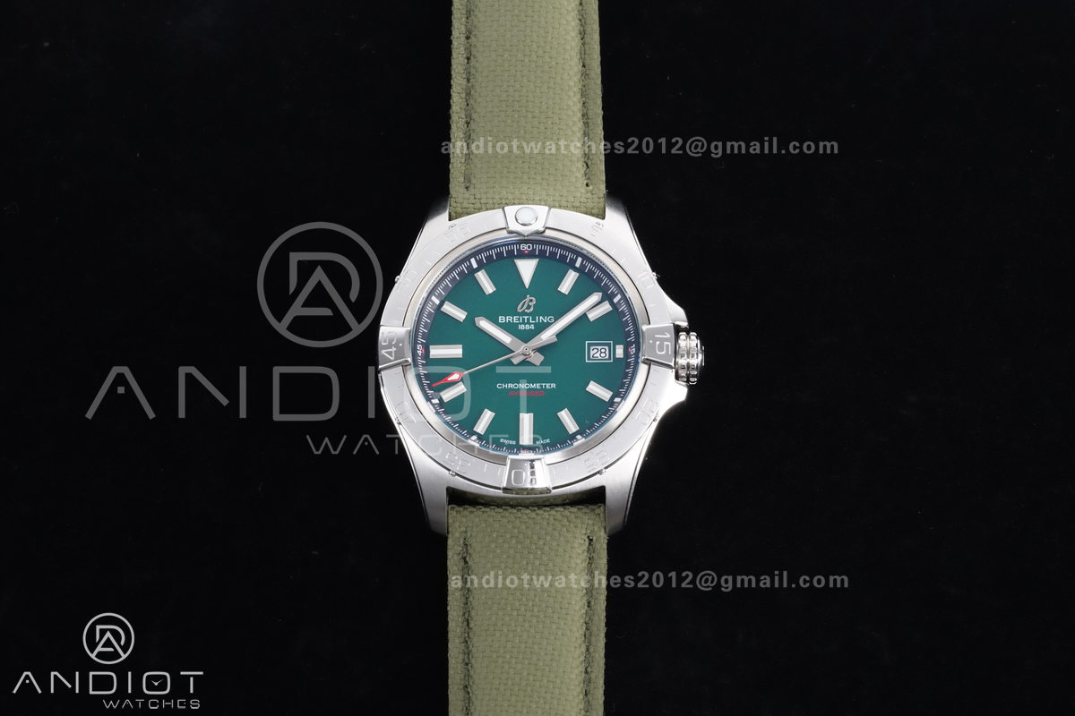 Avenger Chronometer 42mm SS BLSF 1:1 Best Edition Green Dial On Green Nylon Strap A2824