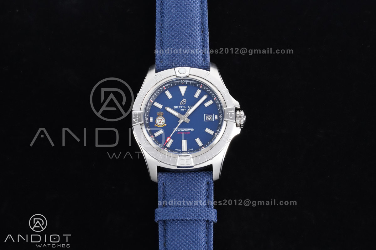 Avenger Chronometer 42mm Anniversary Edition SS BLSF 1:1 Best Version Blue Dial On Blue Nylon Strap A2824