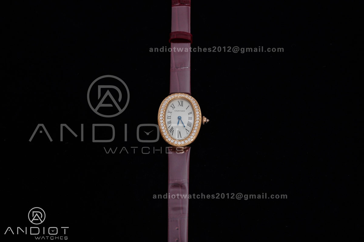 Baignoire Watch RG AF 1:1 Best Edition White Dial Diamonds Bezel on Red Strap RONDA Quartz