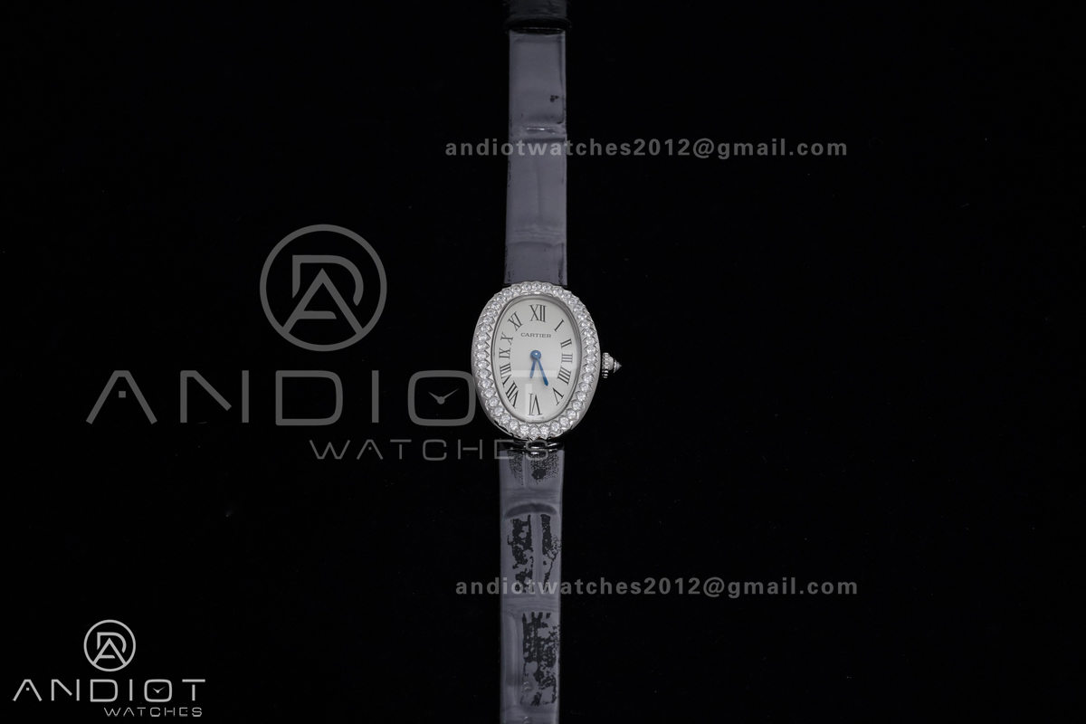 Baignoire Watch SSAF 1:1 Best Edition White Dial Diamonds Bezel on Black Strap RONDA Quartz