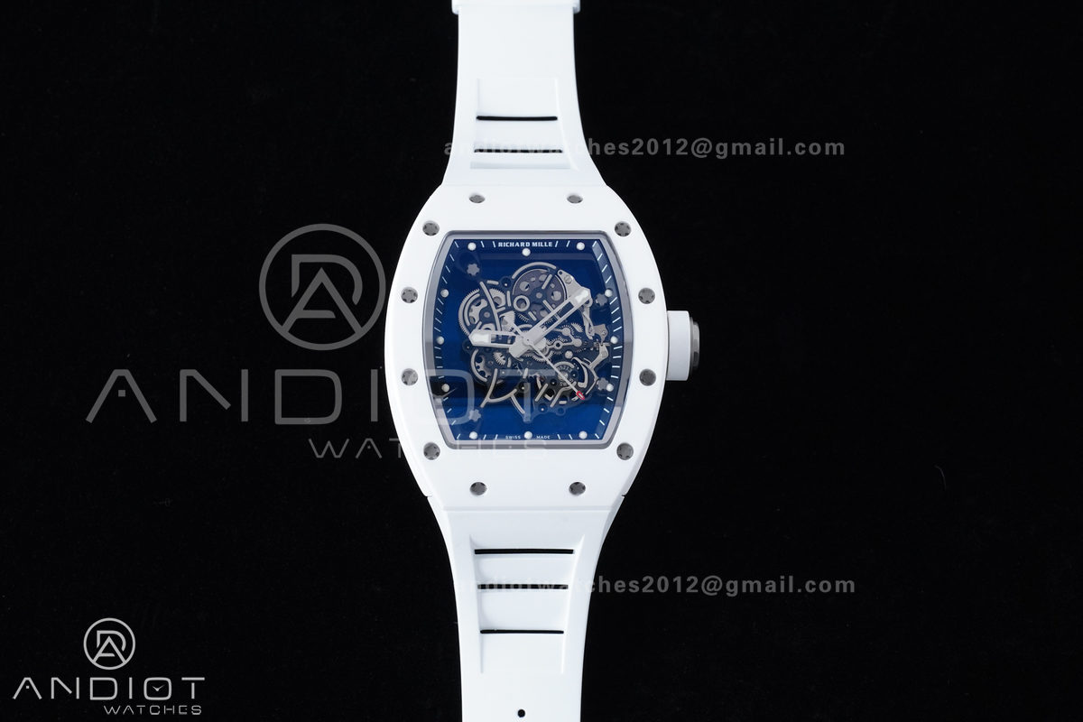 RM055 White Ceramic APSF 1:1 Best Edition on White Rubber Strap RMUL2 Super Clone