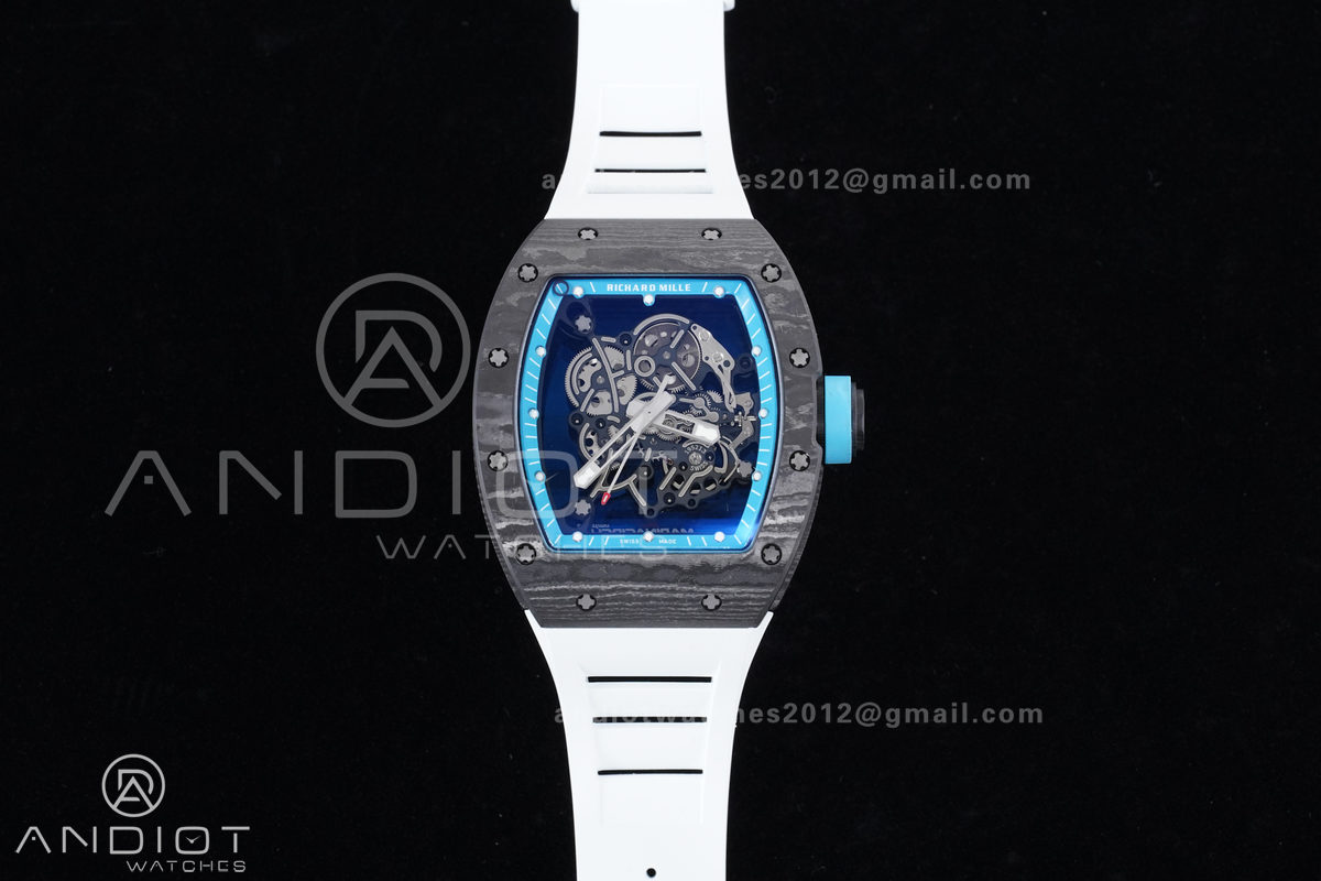RM055 NTPT APSF 1:1 Best Edition Blue Inner Bezel Blue Crown On White Rubber Strap RMUL2 Super Clone