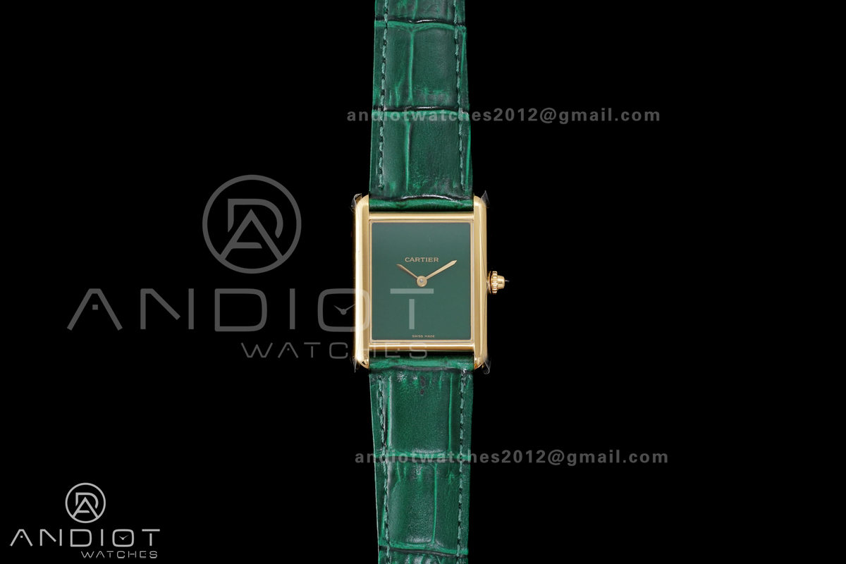 Tank Must 25.5mm YG AF 1:1 Best Edition Green Dial On Green Leather Ronda Quartz