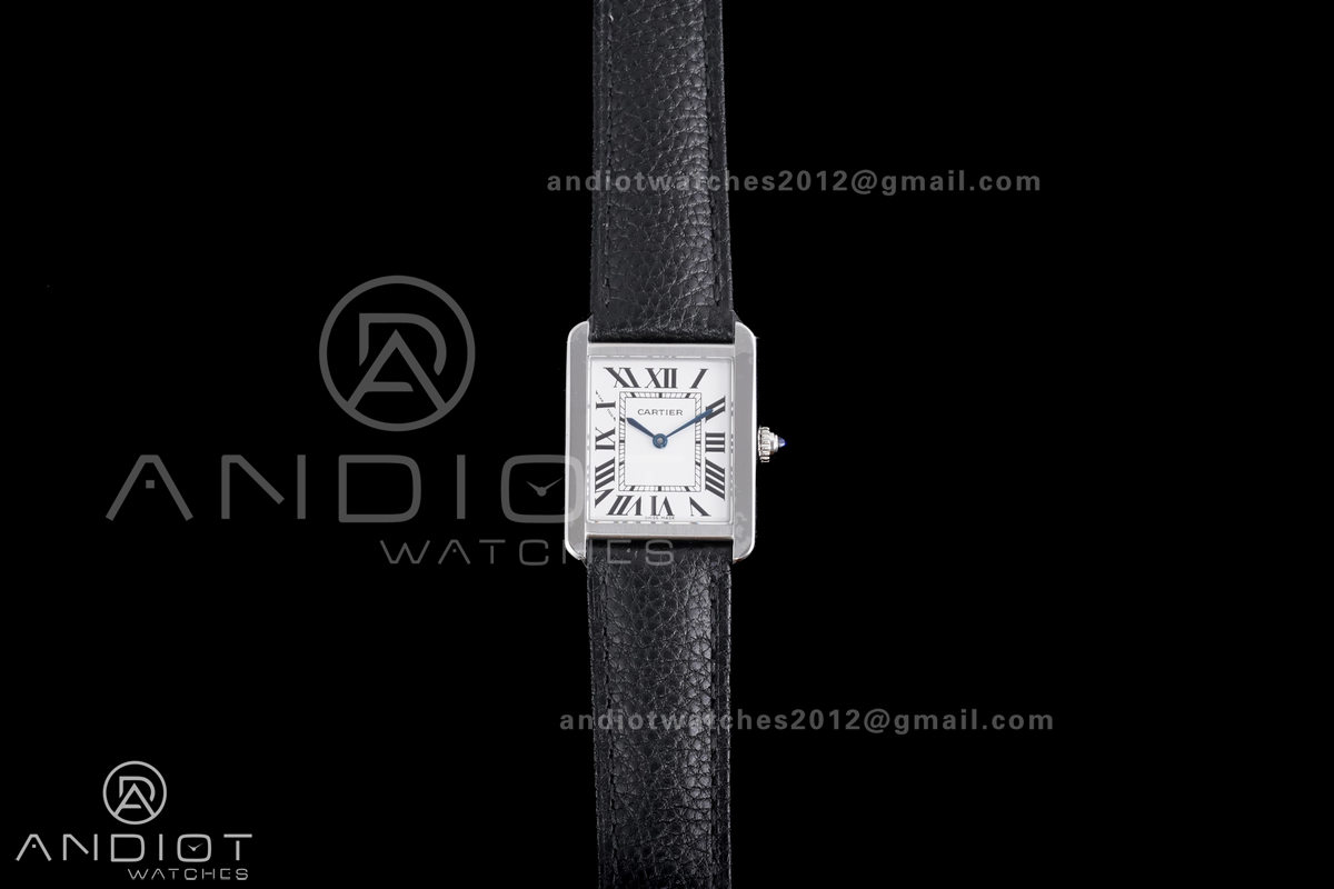 Tank Solo Ladies 24.4mm SS AF 1:1 Best Edition White Dial on Black Leather Strap Ronda Quartz