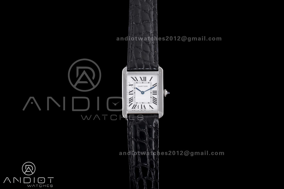 Tank Solo Ladies 24.4mm SS AF 1:1 Best Edition White Dial on Black Croco Leather Strap Ronda Quartz
