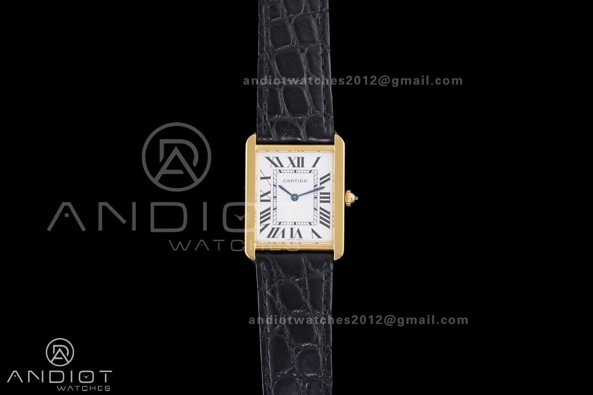 Tank Solo Ladies 27.4mm YG AF 1:1 Best Edition White Dial on Black Croco Leather Strap Ronda Quartz