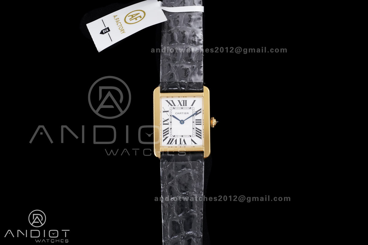 Tank Solo Ladies 24.4mm YG AF 1:1 Best Edition White Dial on Black Croco Leather Strap Ronda Quartz