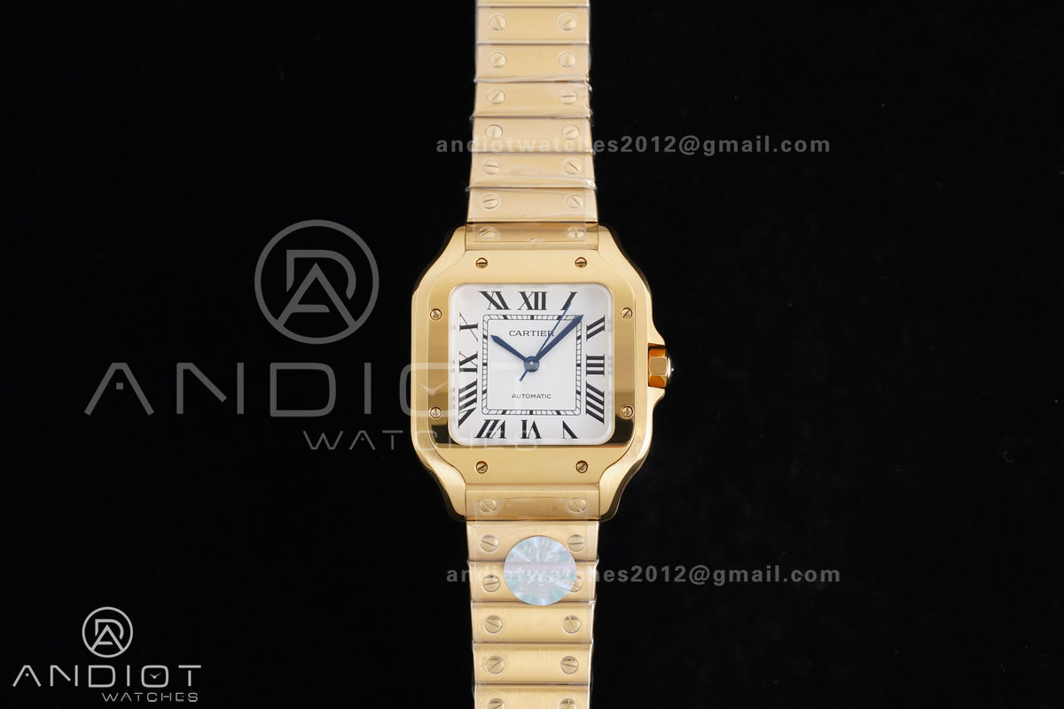 Santos de Cartier 35mm BVF 1:1 Best Edition YG White Dial on YG Smart-Links Bracelet MIYOTA 9039