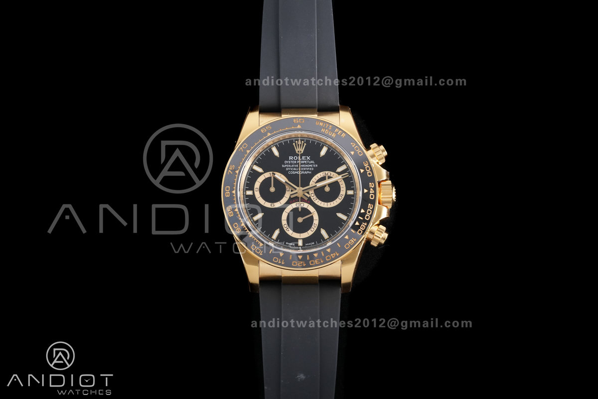 Daytona 126518 Gain Weight VSF 1:1 Best Edition Black Dial Gold Rim Black Sub-dial Stick Marker on Oyster-flex Strap DD4131