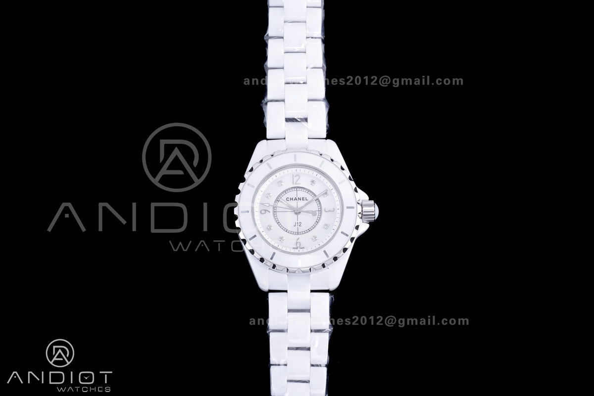 J12 33mm HTF 1:1 Best Edition White Korea Ceramic White MOP Dial  on Bracelet ETA Quartz