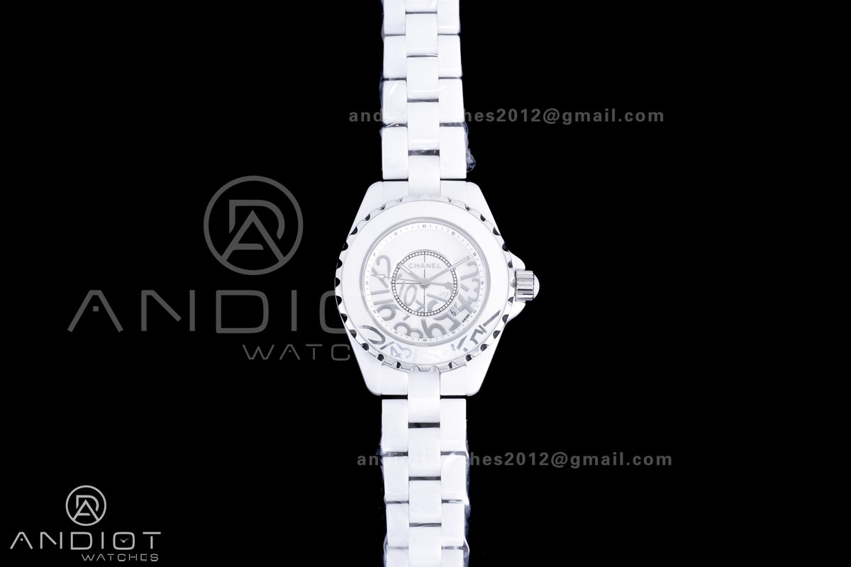 J12 33mm HTF 1:1 Best Edition White Korea Ceramic White Numeral Dial on Bracelet Swiss Quartz