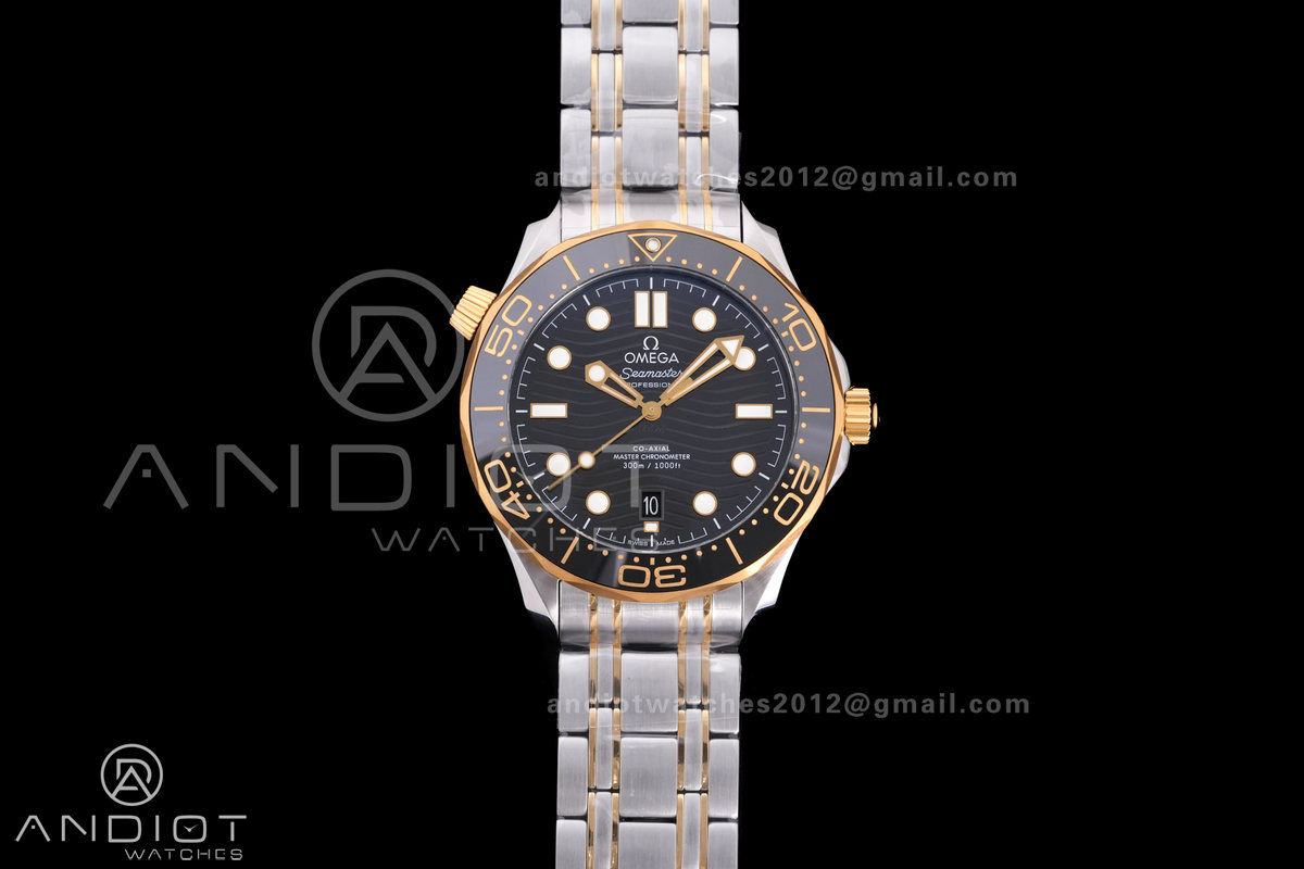 Seamaster Diver 300M SS/YG V4 VSF 1:1 Best Edition YG Bezel Black Dial on SS/YG Super Clone Asian 8800