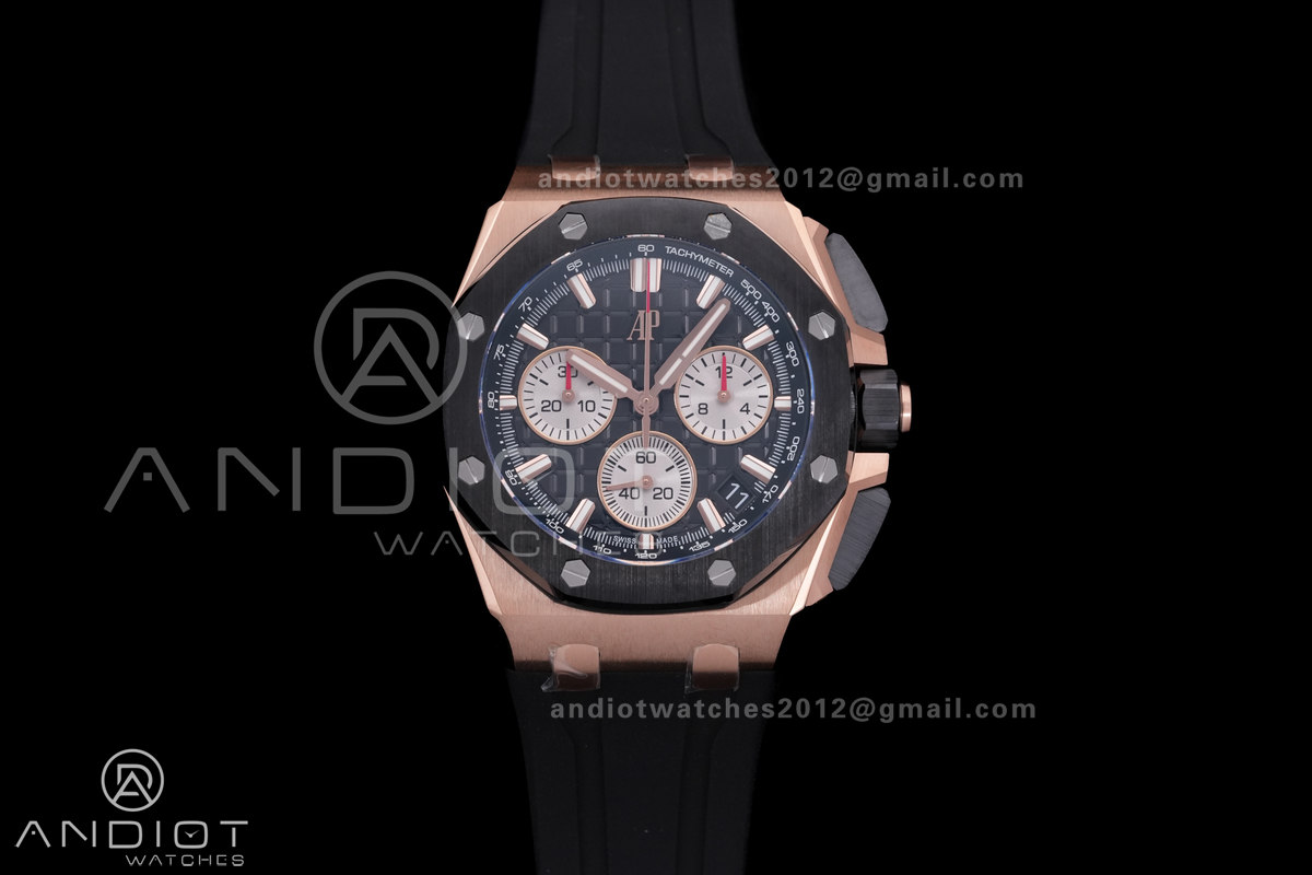 Royal Oak Offshore 43mm 26420RO RG APSF 1:1 Best Edition Black Dial On Black Rubber Strap SA4401 Super Clone