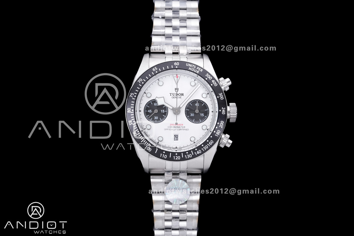 Black Bay Chrono SS BLSF 1:1 Best Edition White/Black Dial on Jubilee Strap A7750