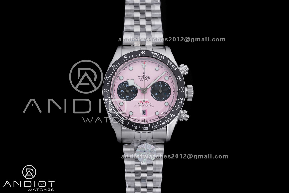 Black Bay Chrono SS BLSF 1:1 Best Edition Messi Pink Dial on Jubilee Strap A7750