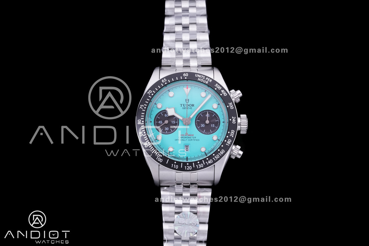 Black Bay Chrono SS BLSF 1:1 Best Edition Flamingo Blue Dial on Jubilee Strap A7750