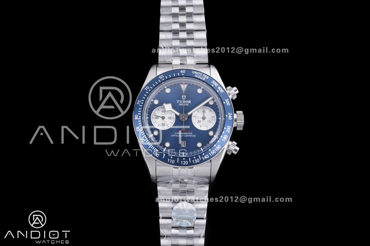 Black Bay Chrono SS BLSF 1:1 Best Edition Blue/White Dial on Jubilee Strap A7750