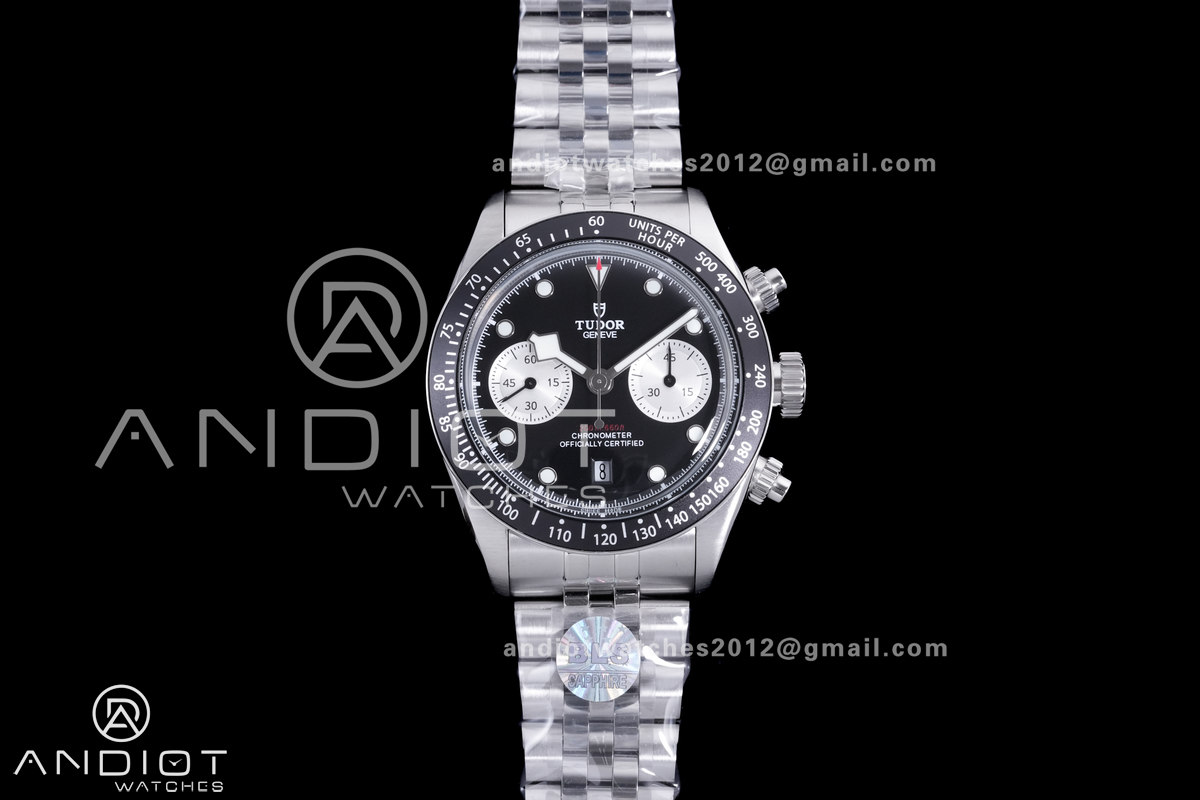Black Bay Chrono SS BLSF 1:1 Best Edition Black/White Dial on Jubilee Strap A7750