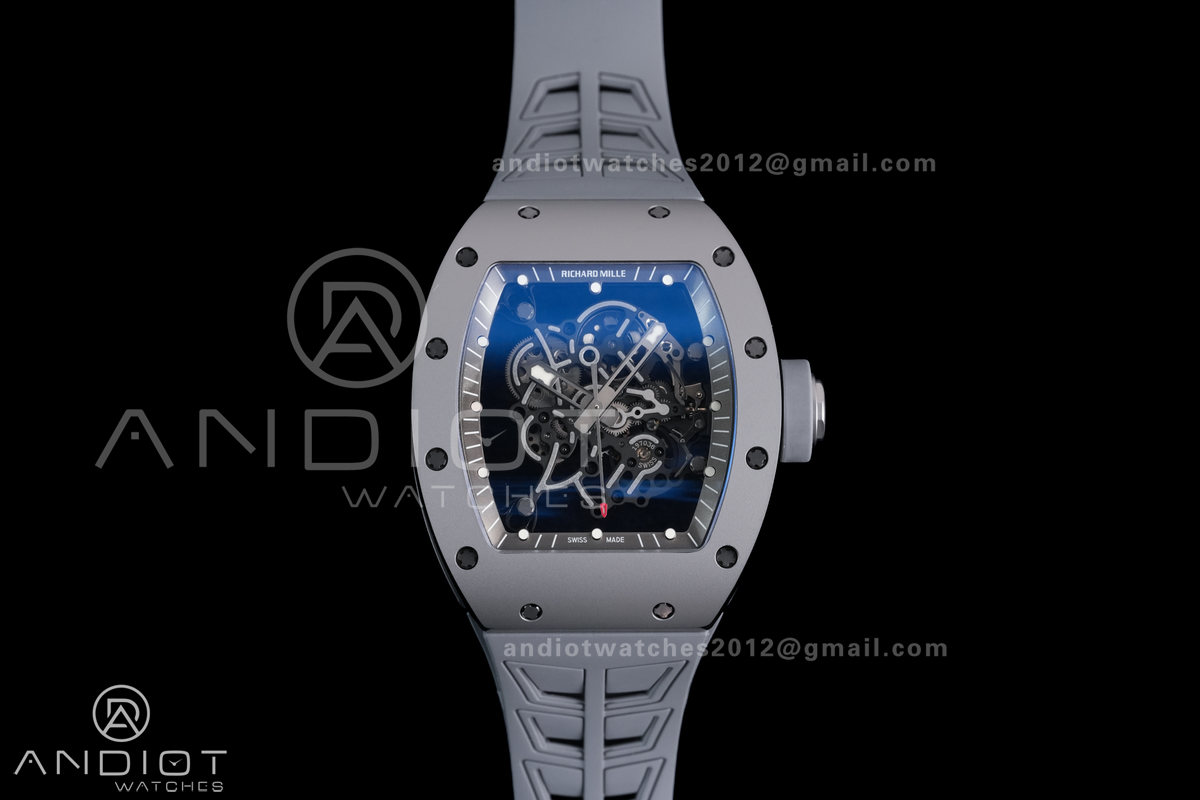 RM055 Gray Ceramic ZF 1:1 Best Edition on Gray Shark Rubber Strap RMUL2 Super Clone