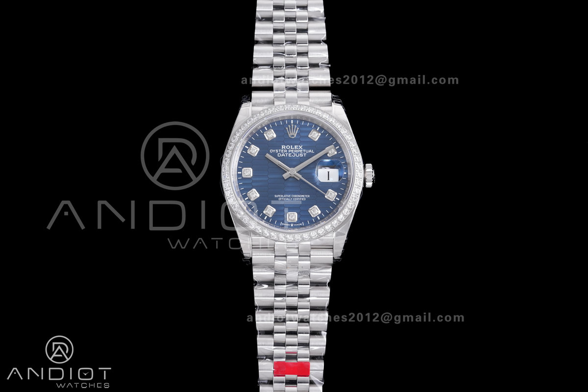DateJust 36 SS 126284 VSF 1:1 Best Edition 904L Steel Blue Textured Diamonds Dial on Jubilee Bracelet VS3235